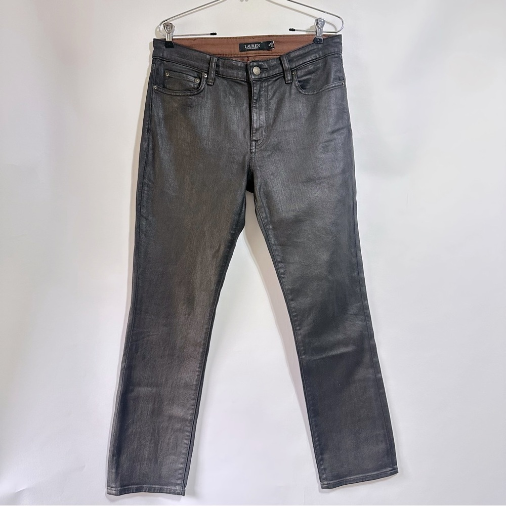 Ralph Lauren Brown coated mid-rise straight leg sheen jeans 10
